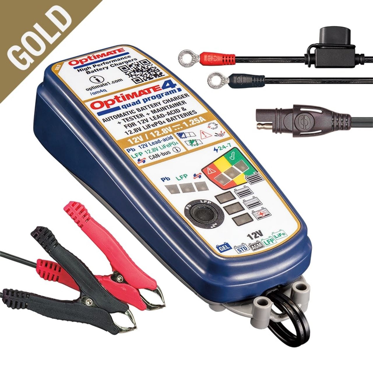 OptiMate 4 Quad Program Gold 12V 1.25A Battery Charger Optimiser